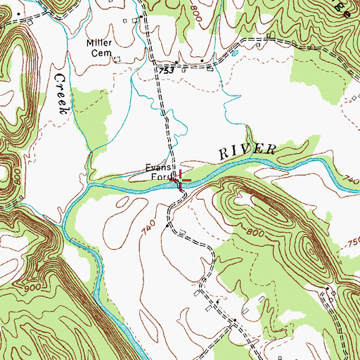 Topographic Map of Evans Ford, KY