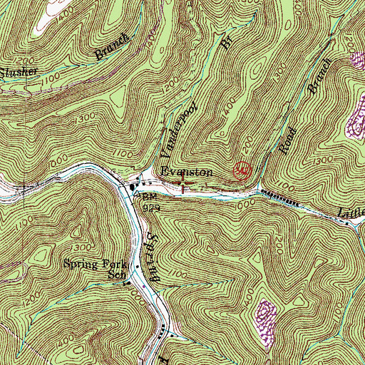 Topographic Map of Evanston, KY