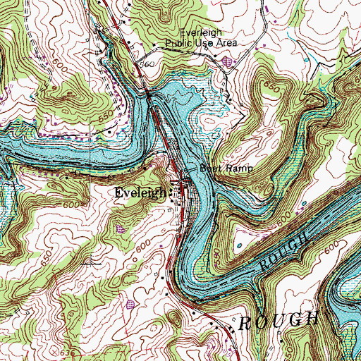 Topographic Map of Eveleigh, KY