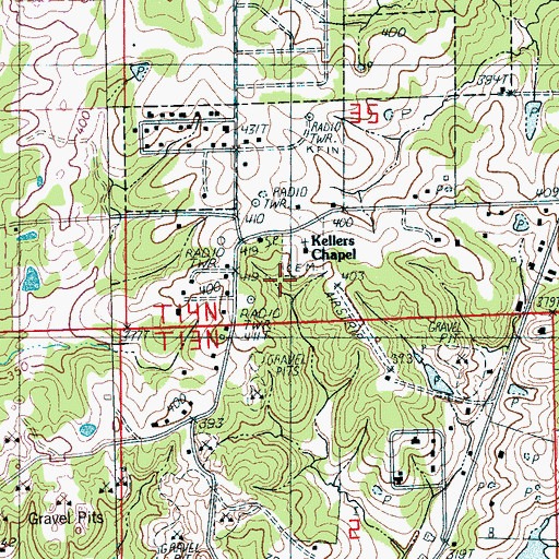 Topographic Map of Kelly Cemetery, AR