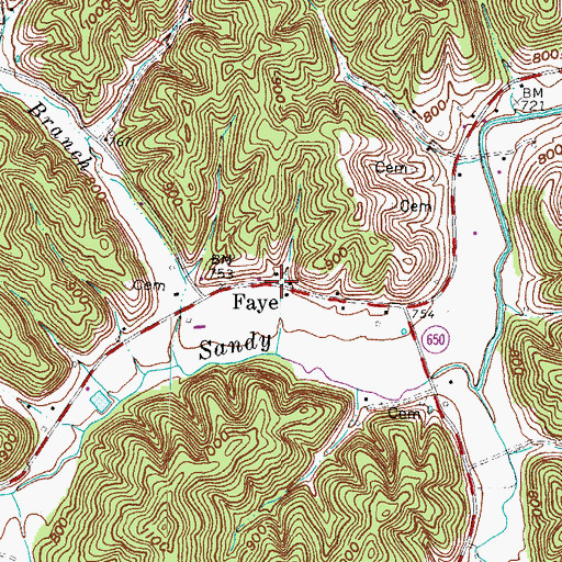 Topographic Map of Faye, KY