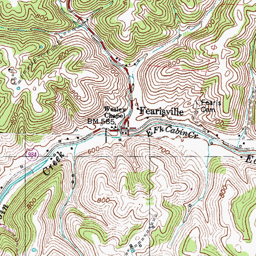 Topographic Map of Fearisville, KY