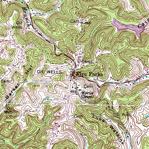 Topographic Map of Five Forks, KY