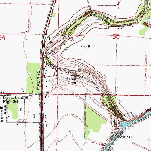 Topographic Map of Kelso Cemetery, AR