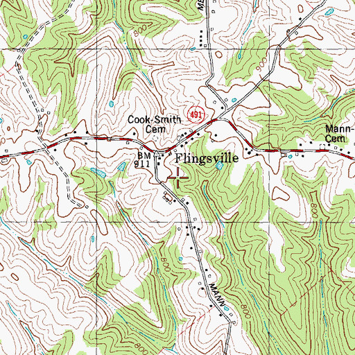 Topographic Map of Flingsville, KY