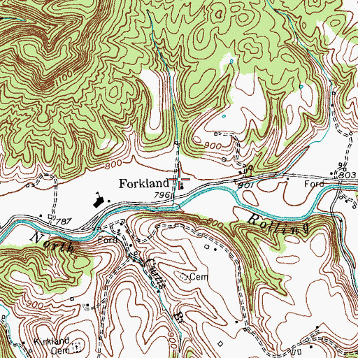 Topographic Map of Forkland, KY