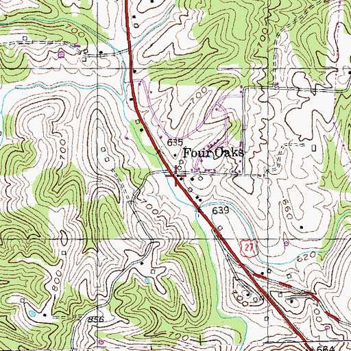 Topographic Map of Four Oaks, KY
