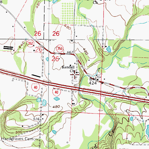Topographic Map of Kendall Cemetery, AR