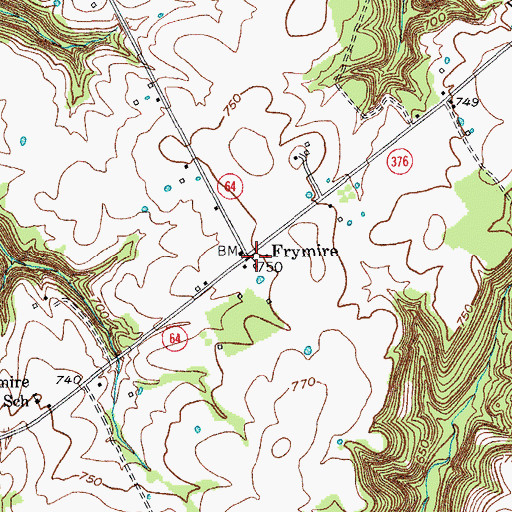 Topographic Map of Frymire, KY