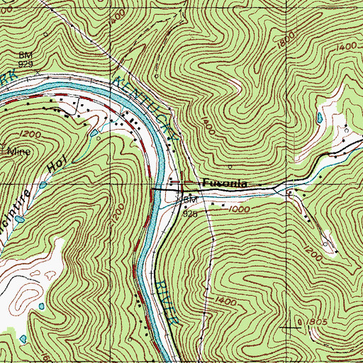 Topographic Map of Fusonia, KY