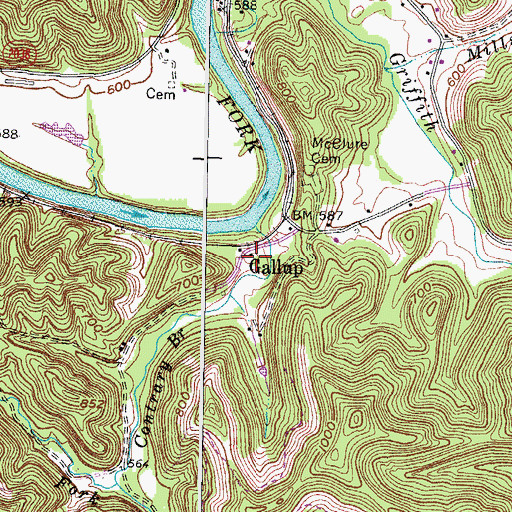 Topographic Map of Gallup, KY