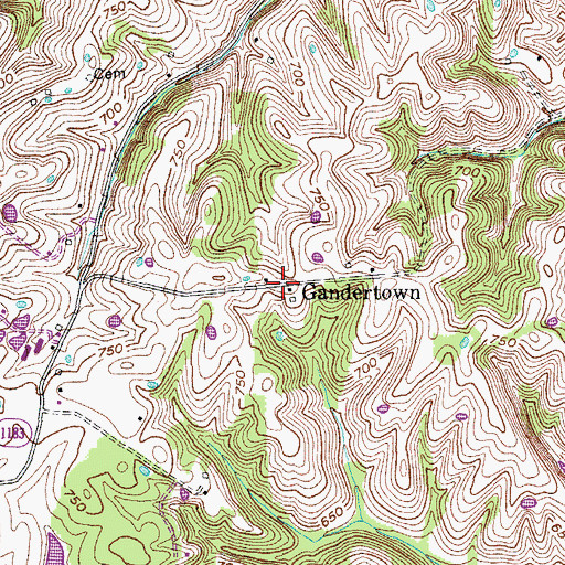 Topographic Map of Gandertown, KY