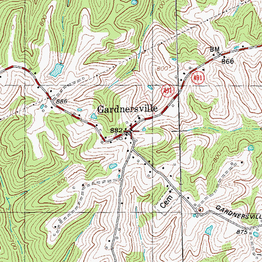 Topographic Map of Gardnersville, KY