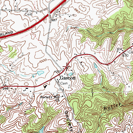 Topographic Map of Gascon, KY