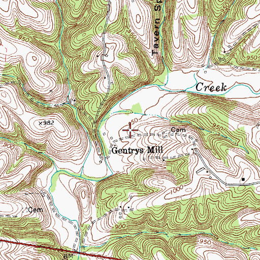 Topographic Map of Gentrys Mill, KY