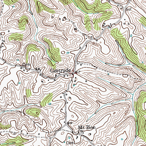 Topographic Map of Gertrude, KY