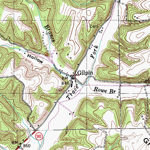 Topographic Map of Gilpin, KY