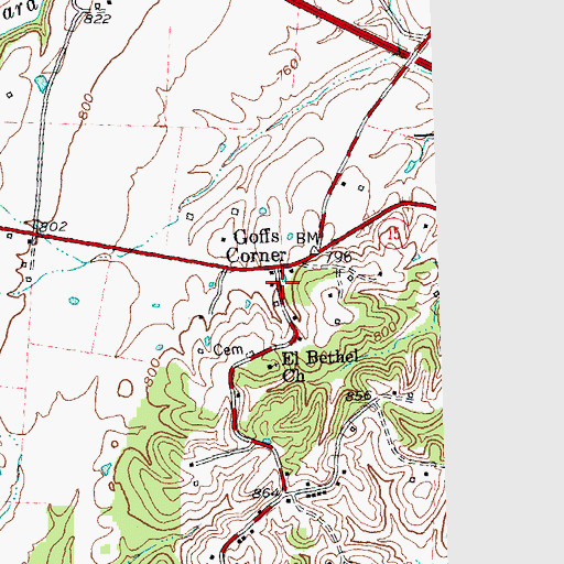 Topographic Map of Goffs Corner, KY