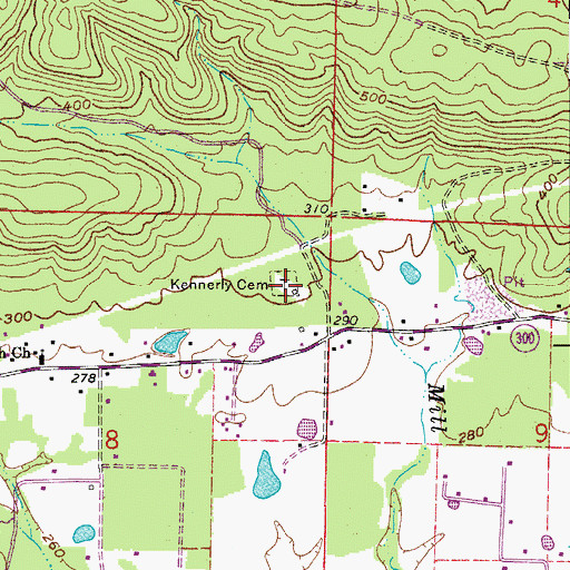 Topographic Map of Kennerly Cemetery, AR