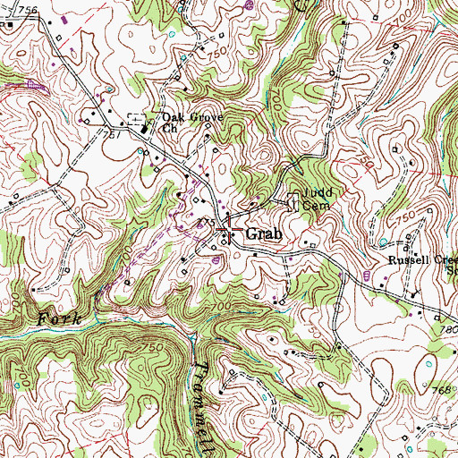 Topographic Map of Grab, KY