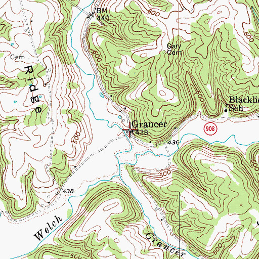 Topographic Map of Grancer, KY