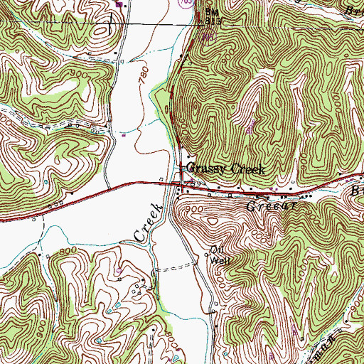 Topographic Map of Grassy Creek, KY