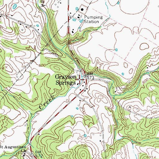Topographic Map of Grayson Springs, KY