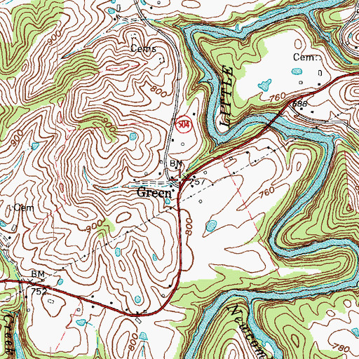 Topographic Map of Green, KY