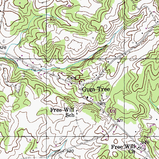 Topographic Map of Gum Tree, KY
