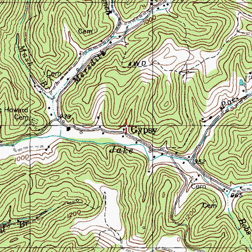 Topographic Map of Gypsy, KY