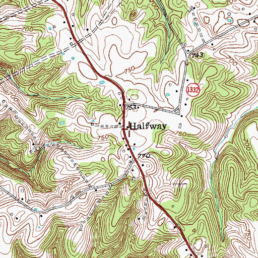 Topographic Map of Halfway, KY