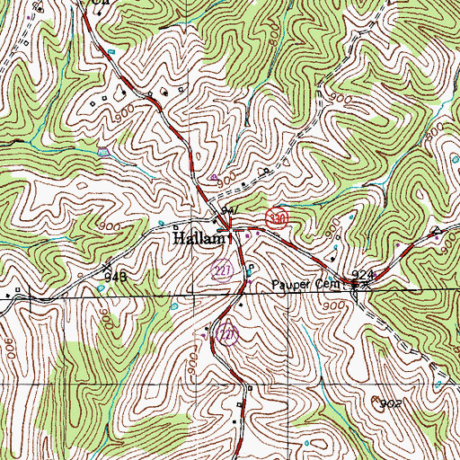 Topographic Map of Hallam, KY