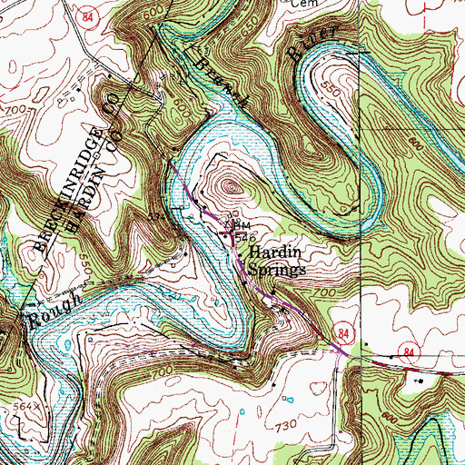 Topographic Map of Hardin Springs, KY