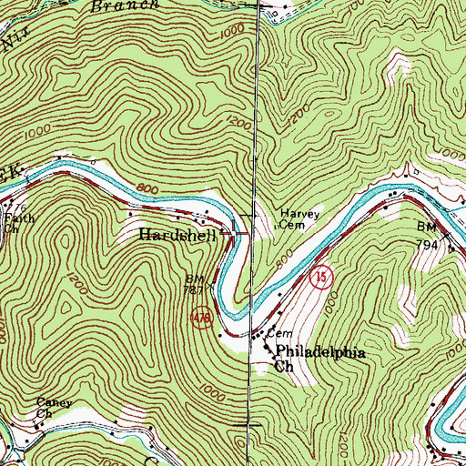 Topographic Map of Hardshell, KY