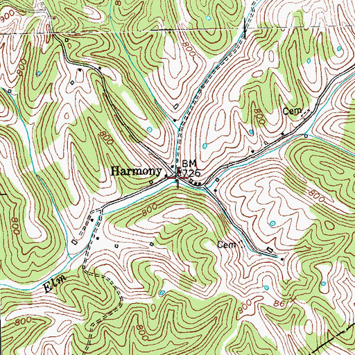 Topographic Map of Harmony, KY