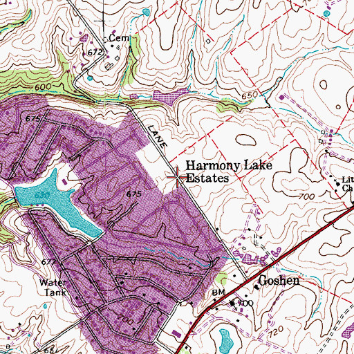 Topographic Map of Harmony Lake Estates, KY