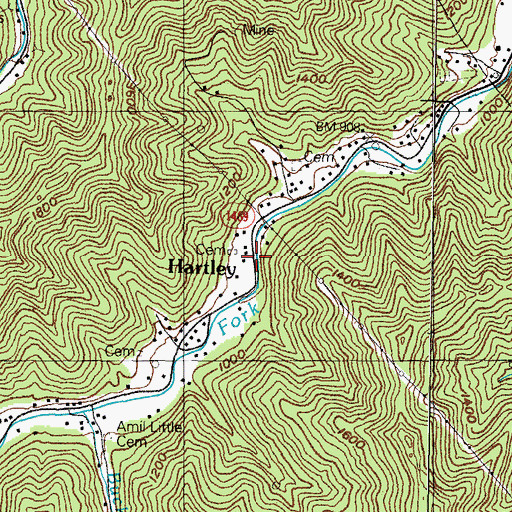 Topographic Map of Hartley, KY