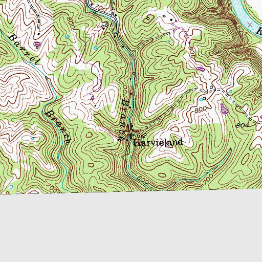 Topographic Map of Harvieland, KY