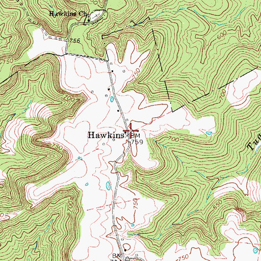 Topographic Map of Hawkins, KY
