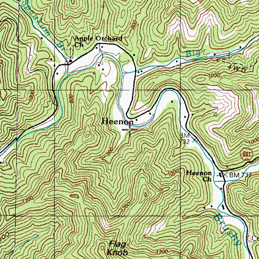 Topographic Map of Heenon, KY