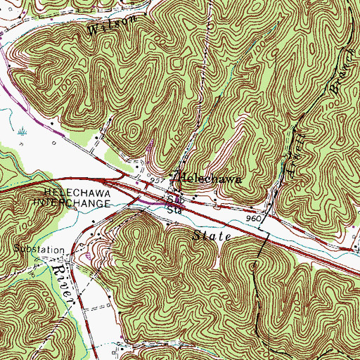 Topographic Map of Helechawa, KY