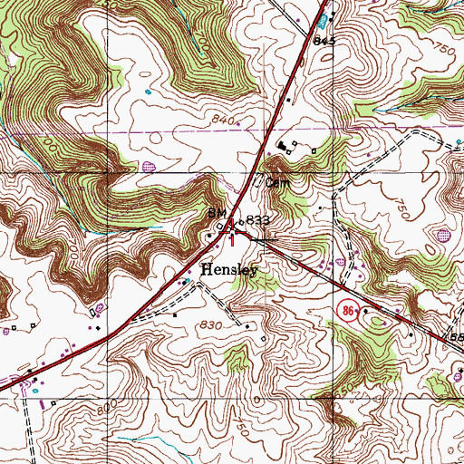 Topographic Map of Hensley, KY