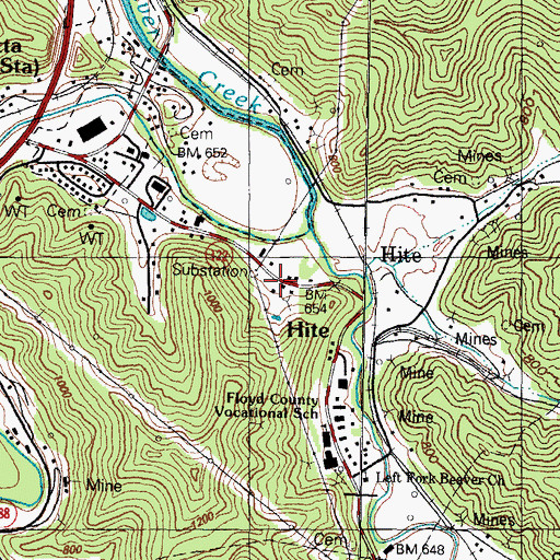 Topographic Map of Hite, KY