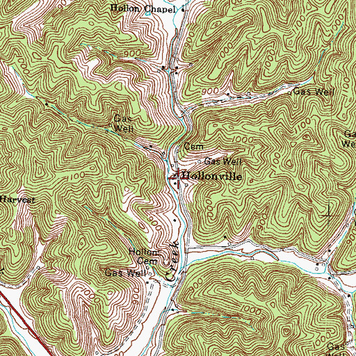 Topographic Map of Hollonville, KY