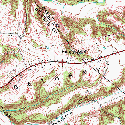 Topographic Map of Honey Acre, KY