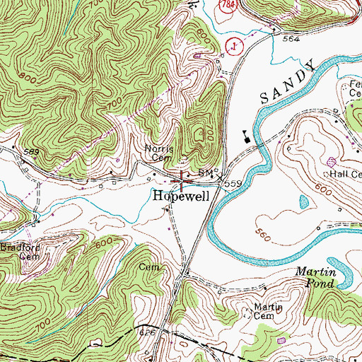 Topographic Map of Hopewell, KY