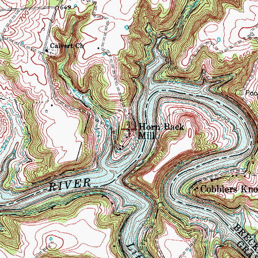 Topographic Map of Horn Back Mill, KY