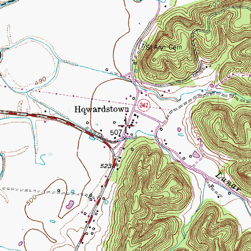 Topographic Map of Howardstown, KY