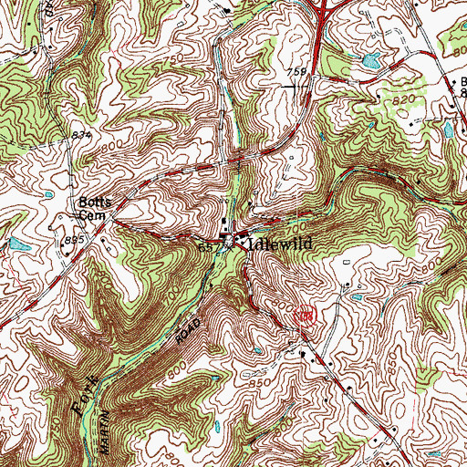 Topographic Map of Idlewild, KY