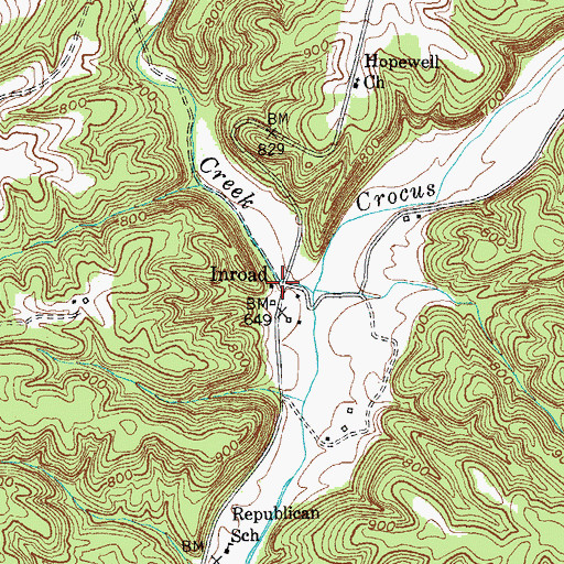 Topographic Map of Inroad, KY